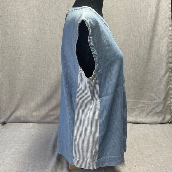 Lou & Grey Chambray Cap Sleeved Shirt Striped Cotton Women's Size Small - Picture 4 of 8